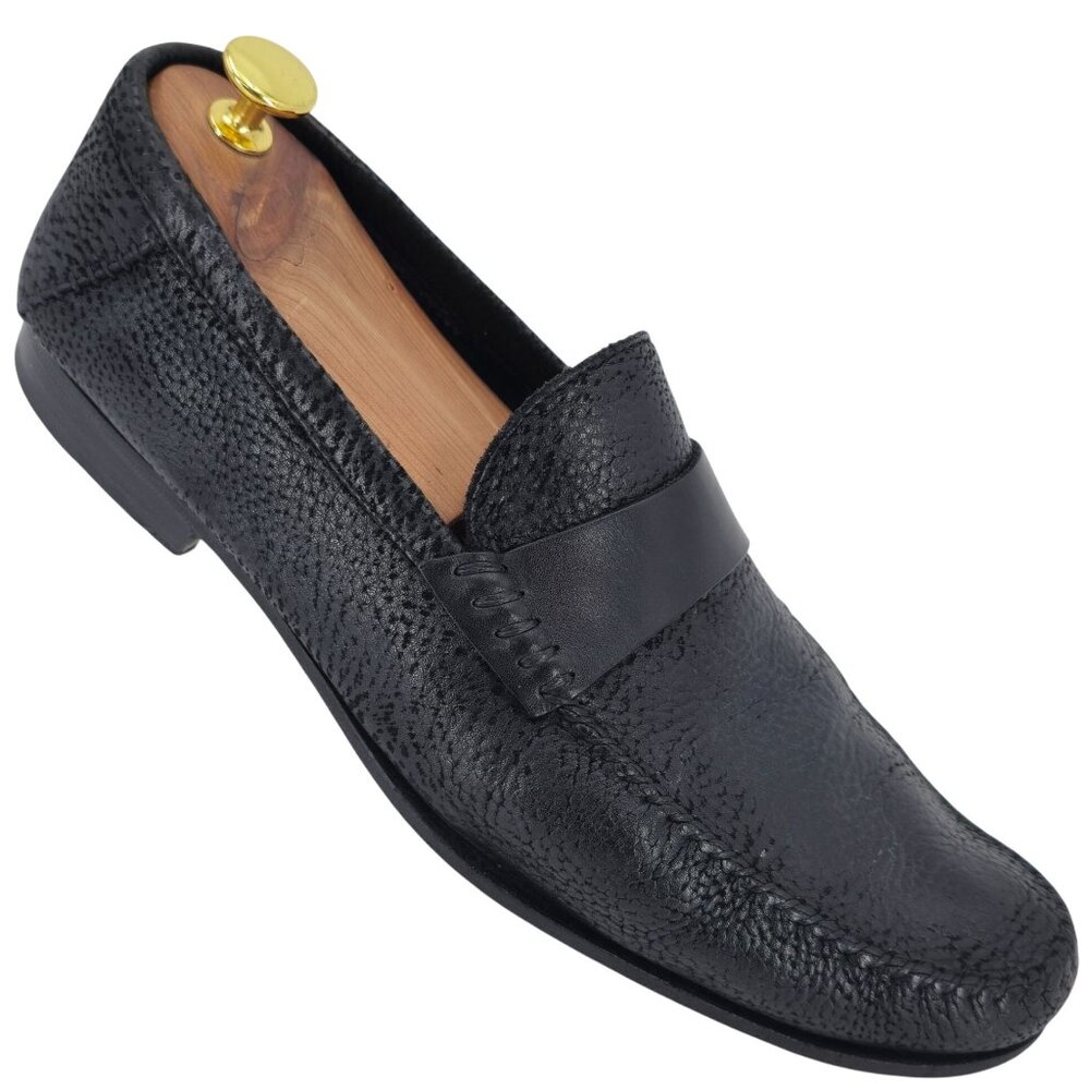 Santoni Italy Soft Black Deerskin Mens size 10.5 Paine Strap Loafers Dress Shoes